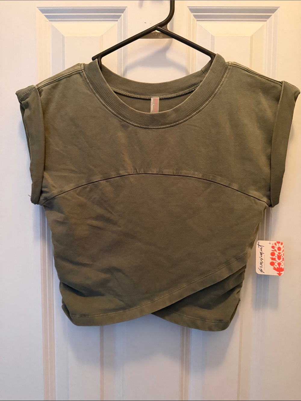 FP Movement by Free People Olive Green Cropped Wrap Tee Small